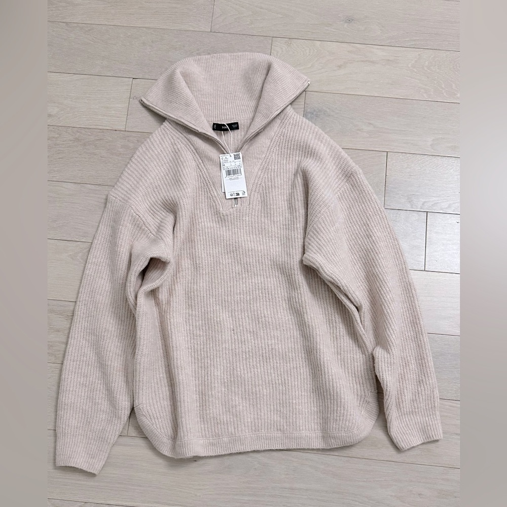 Mango Women's Cowl Turtleneck Sweater in Light Beige